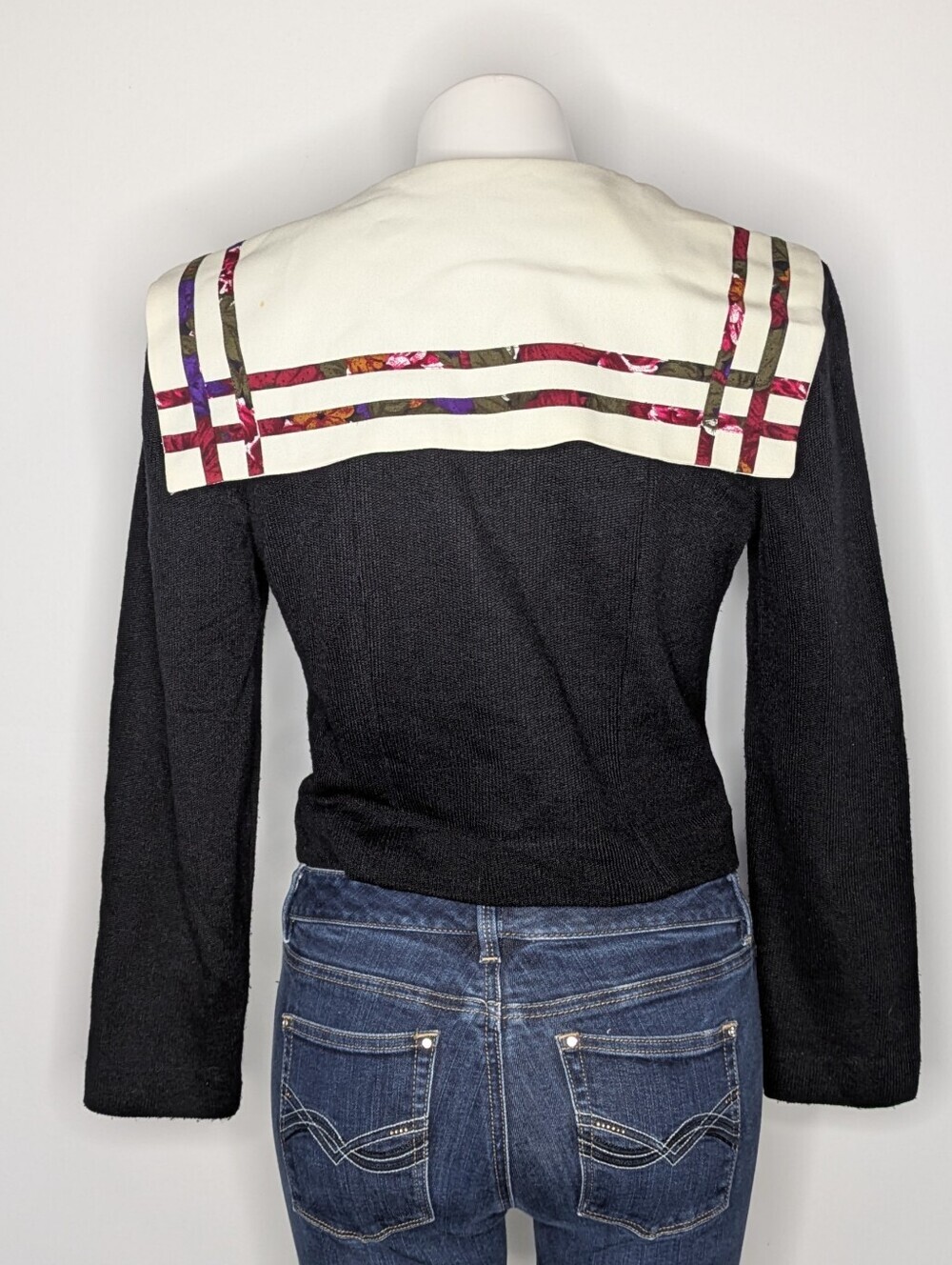 Vintage Raoul Black Statement Collar V Neck Button Up Cardigan Sweater 8 - Picture 5 of 8